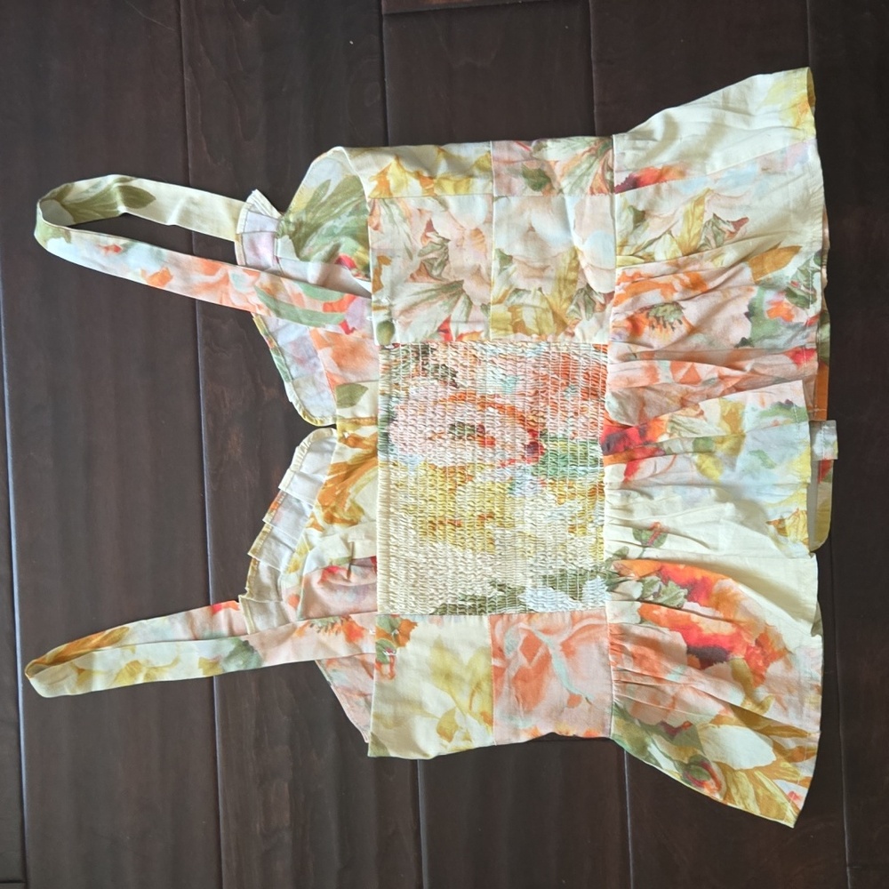 Anthropologie Maeve Floral Smocked Adjustable Cami Yellow/Orange Motif EUC - XS - Picture 8 of 12